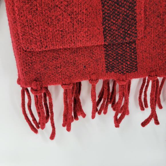 Adrienne Vittadini Womens Sweater Medium Red Plaid Cardigan Fringe Open Front - Picture 2 of 12